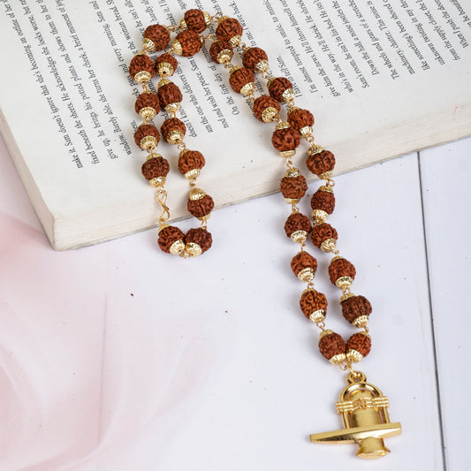 Modern Gold Plated Rudraksha mala with Shiv Ling Pendant