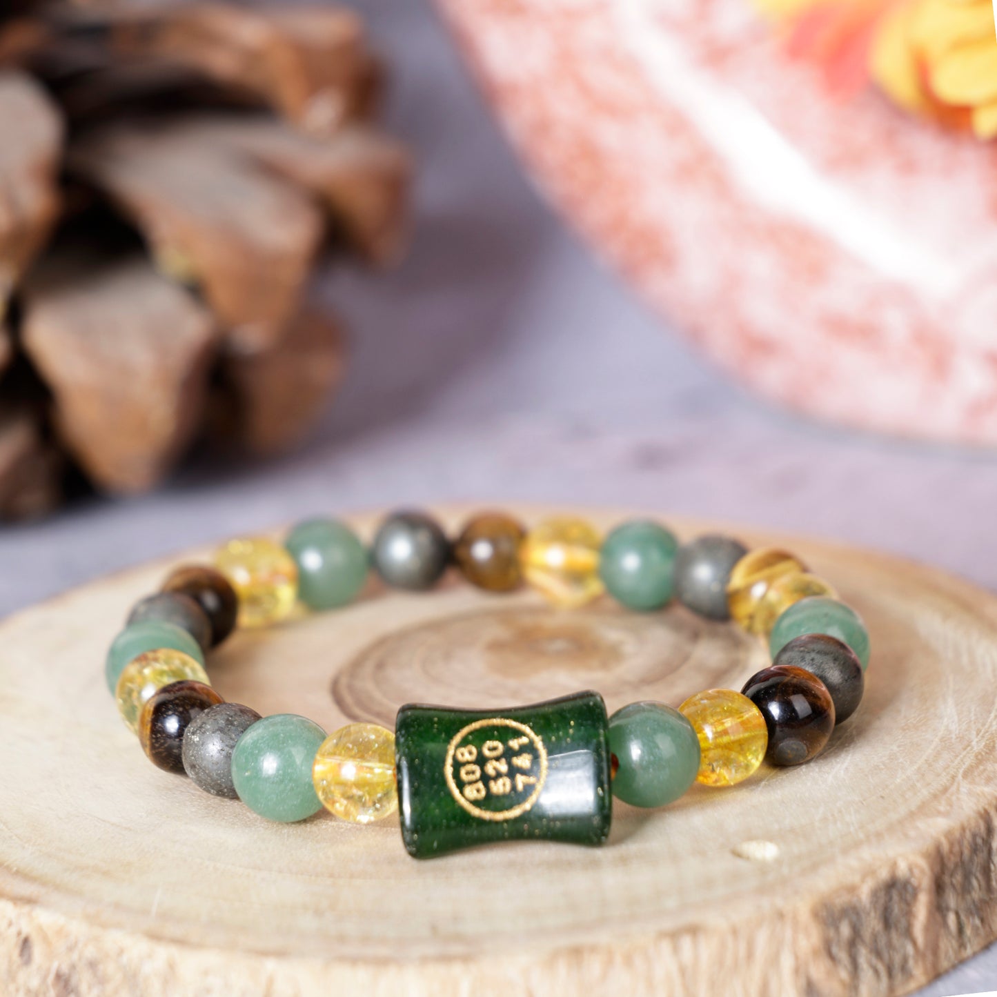 Combination bracelet(8mm Green Aventurine, Citrine, Pyrite, Tiger eye stone & Zibu Coin)