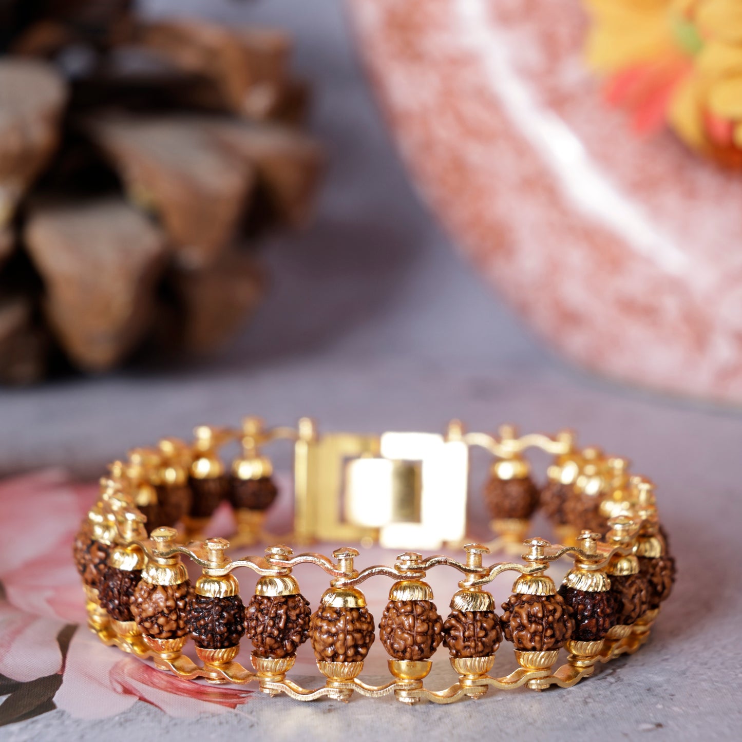 Gold plated Modern Rudraksha Bracelet (6-7mm beads)