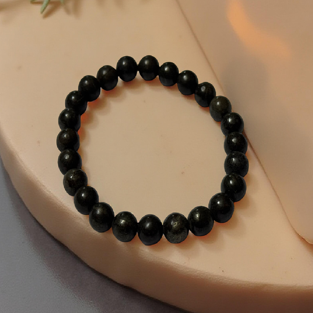 Genuine Pyrite Bracelet - Natural Metallic Beads (6mm-8mm)