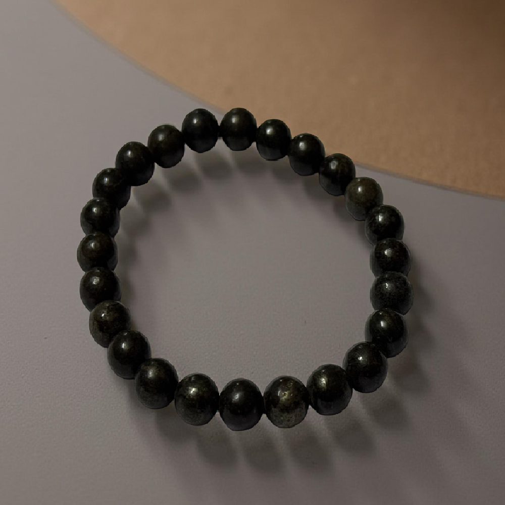 Genuine Pyrite Bracelet - Natural Metallic Beads (6mm-8mm)