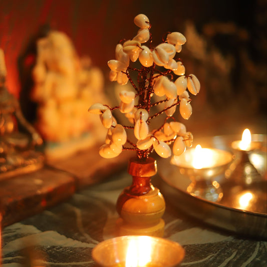 Natural White Kaudi 54 beads wooden crafted vase used