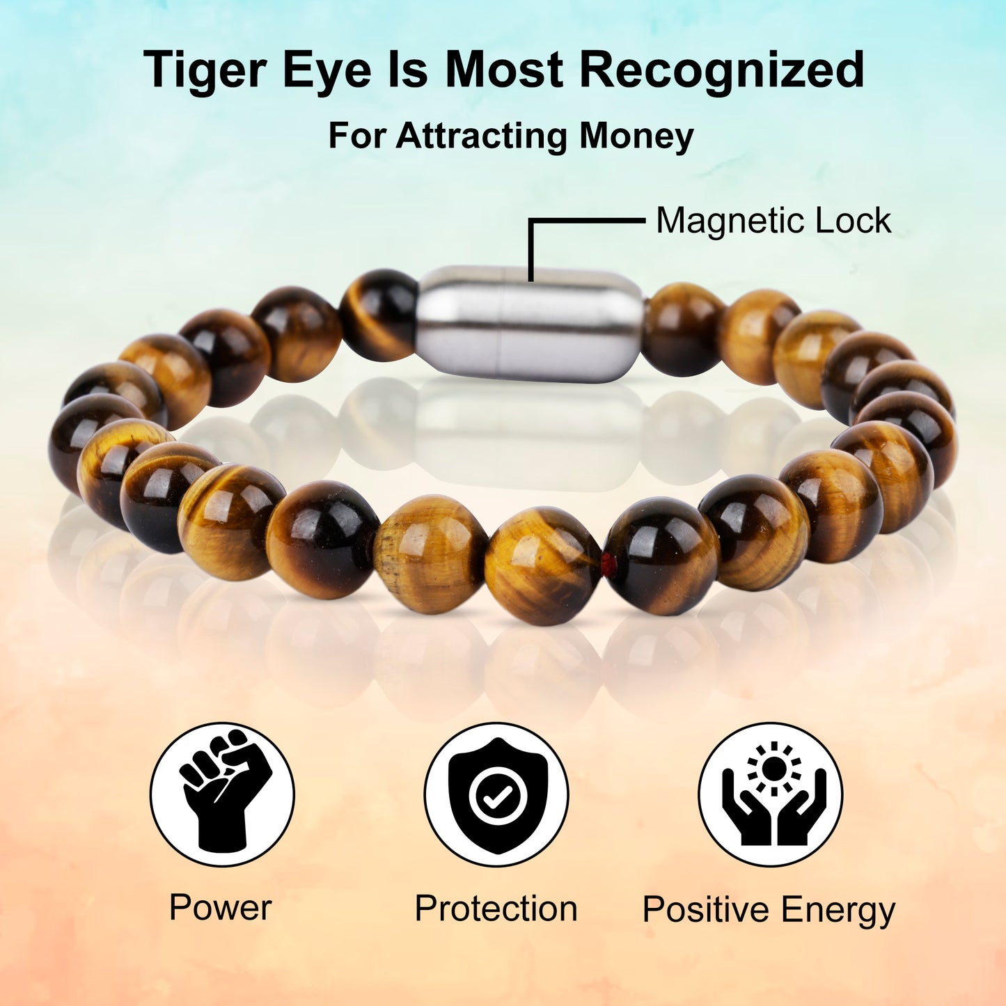 Tiger eye stone bracelet with magnetic lock(8mm)