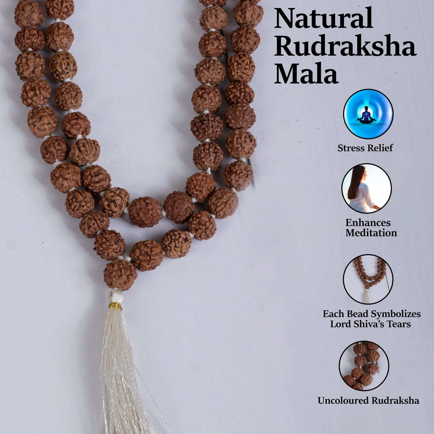 Natural rudraksha mala uncolored