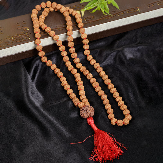 Premium Rudraksha Mala Semi Pathri Beads with Guru Bead(8-9mm)