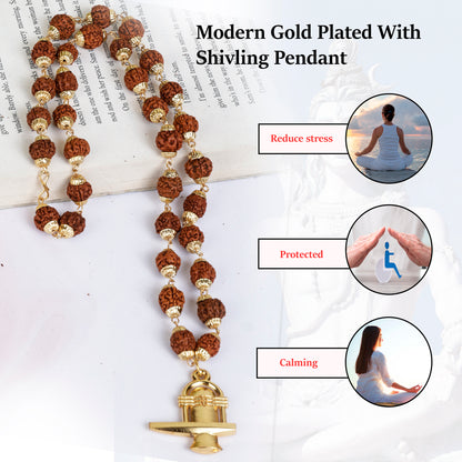 Modern Gold Plated Rudraksha mala with Shiv Ling Pendant