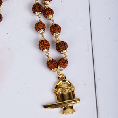 Modern Gold Plated Rudraksha mala with Shiv Ling Pendant