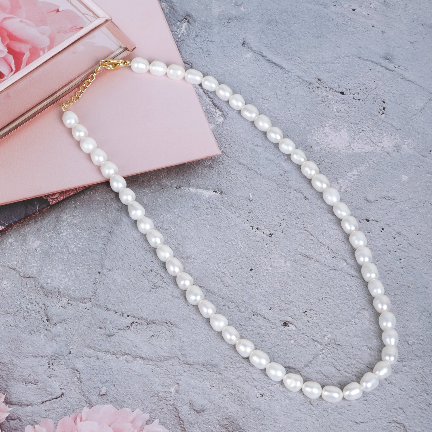 Fresh water pearl necklace (7mm approx rice shape , 16” length approx)