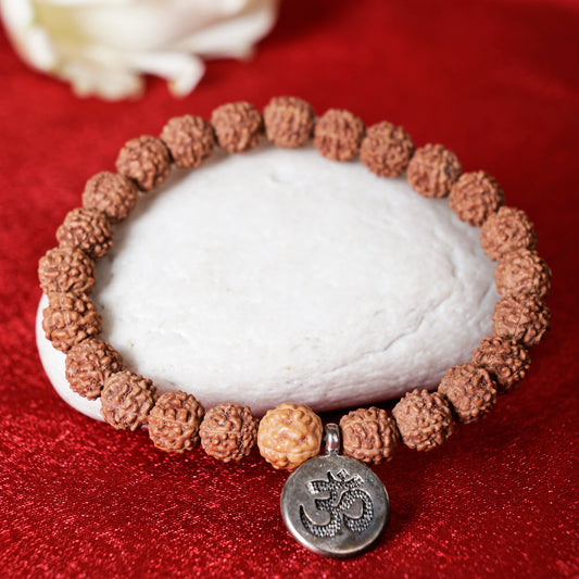 Natural Rudraksha bracelet with Om Coin(8mm)