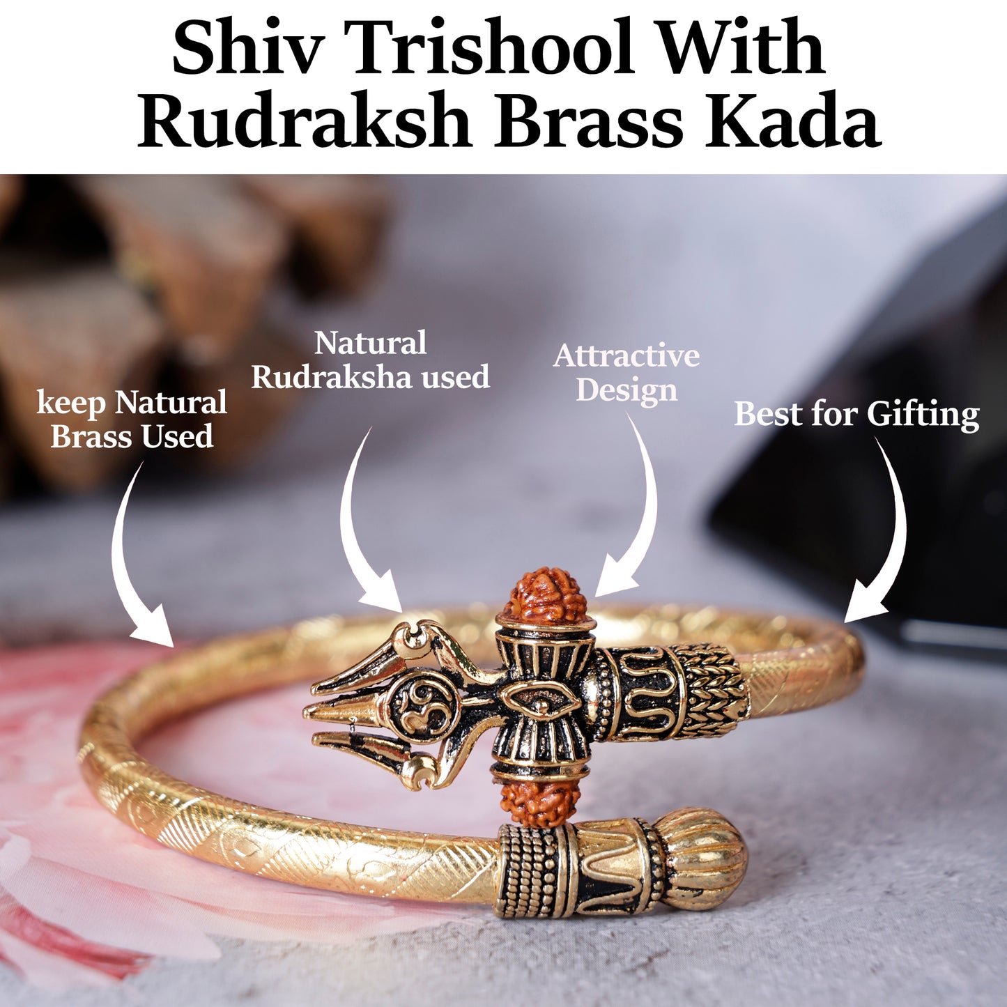 Shiv trishool with Rudraksha Brass Kada