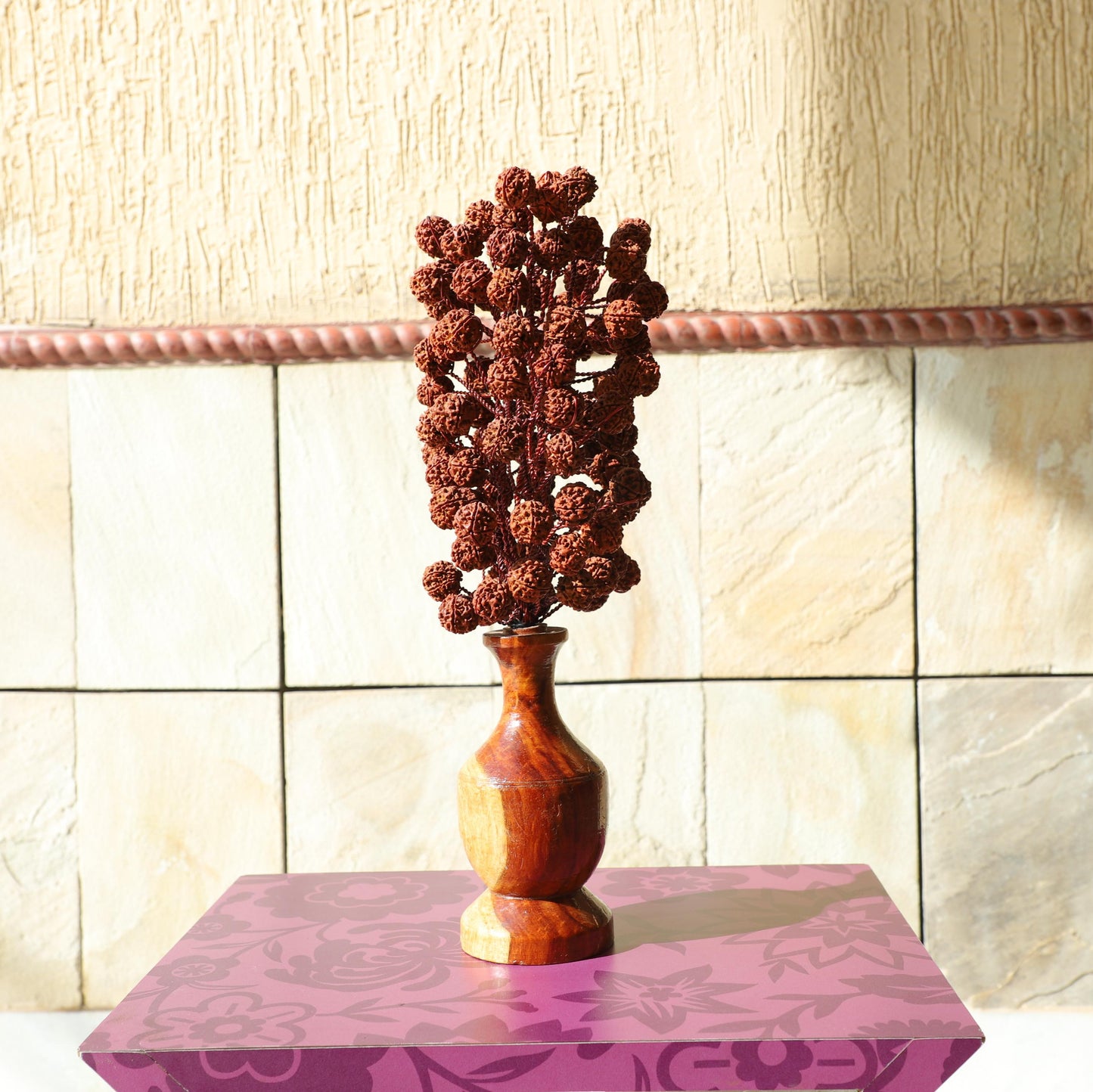 Panch mukhi Rudraksha bouquet with wooden vase