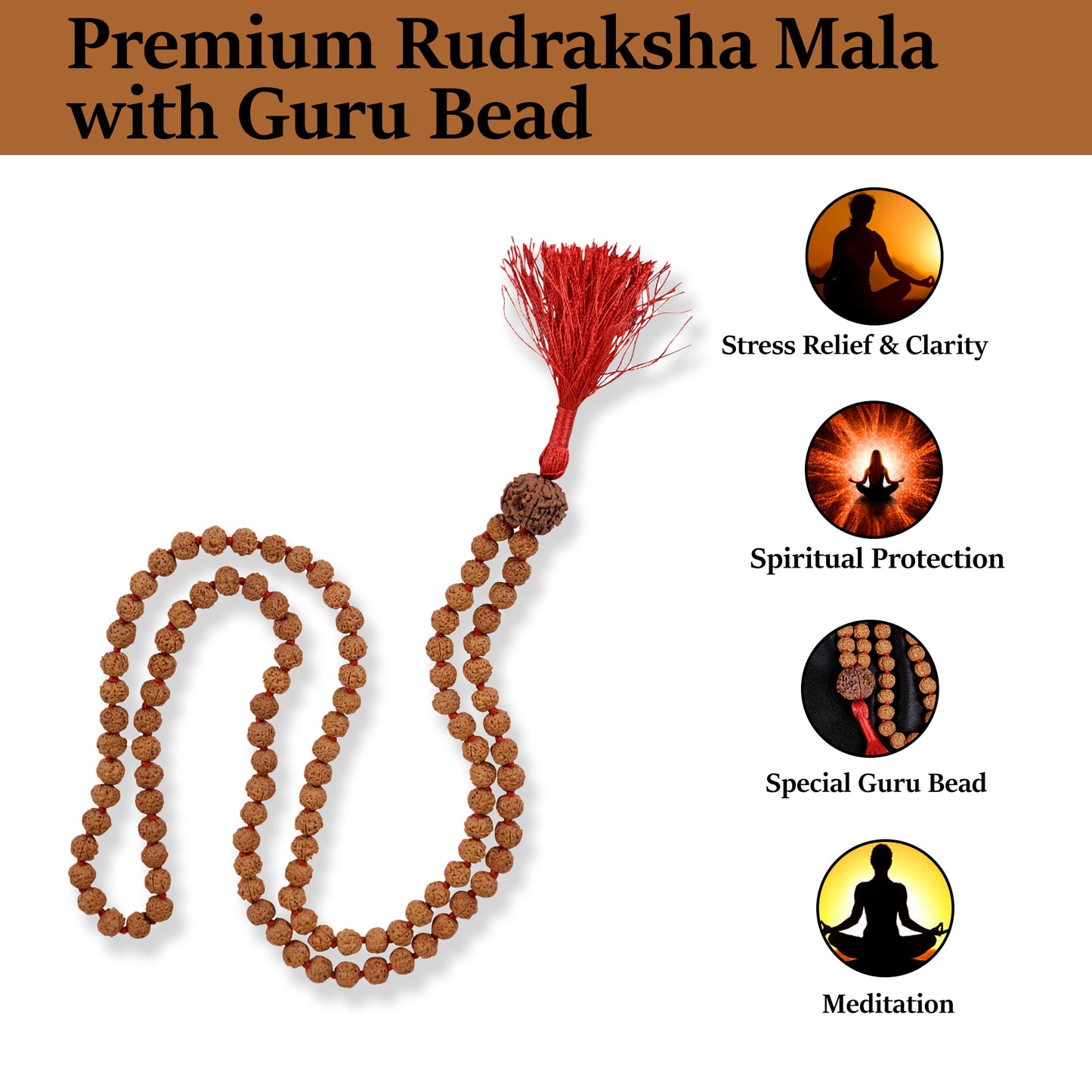 Premium Rudraksha Mala Semi Pathri Beads with Guru Bead