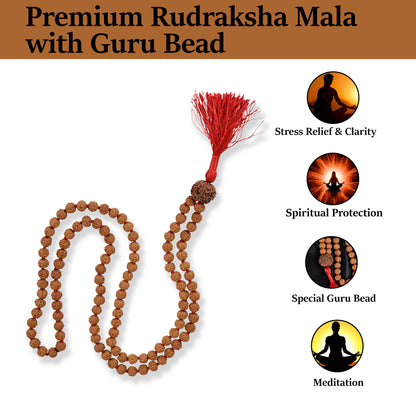 Premium Rudraksha Mala Semi Pathri Beads with Guru Bead